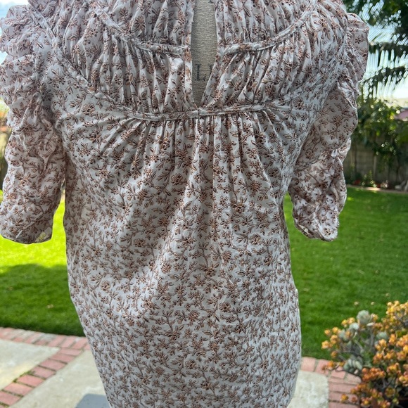 Veronica Beard Pink Ruffled Puff Sleeve Blouse - Picture 3 of 11